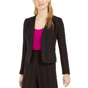 Bar III Striped Open-Front Jacket Black Begonia M